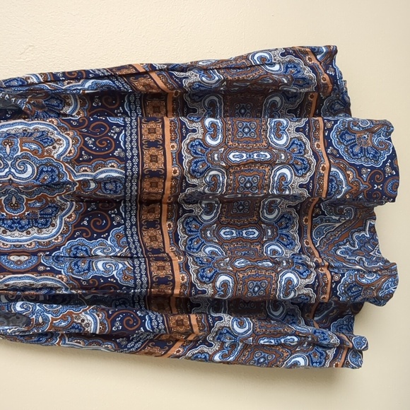 Medium Elodie Tassel Blue and Brown Shirt Top Soft Comfy Lightweight - Picture 9 of 10